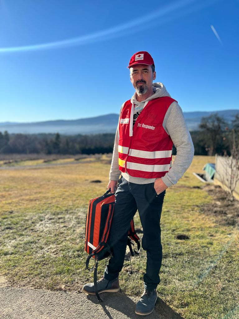 First Responder Martin in Deutschlandsberg mit seinem Notfallrucksack